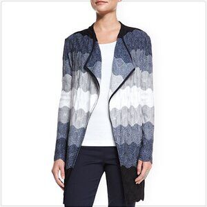 St. John Ombre Waves Navy Black Gray White Knit Artisan Cardigan Sweater Size S